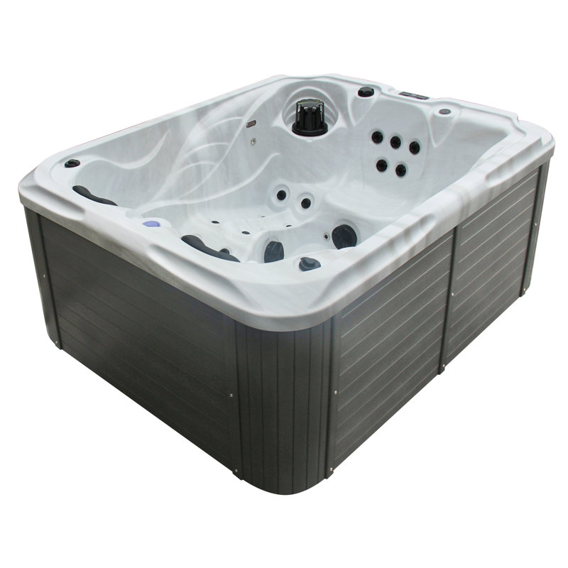 Belfry Bathroom Mireles 220V 3 Person 60 - Jet Acrylic Rectangle Hot Tub with Ozonator, Gray, Marble