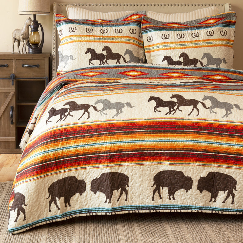 Western Stripe Twin Microfiber Quilt Set in Multicolor