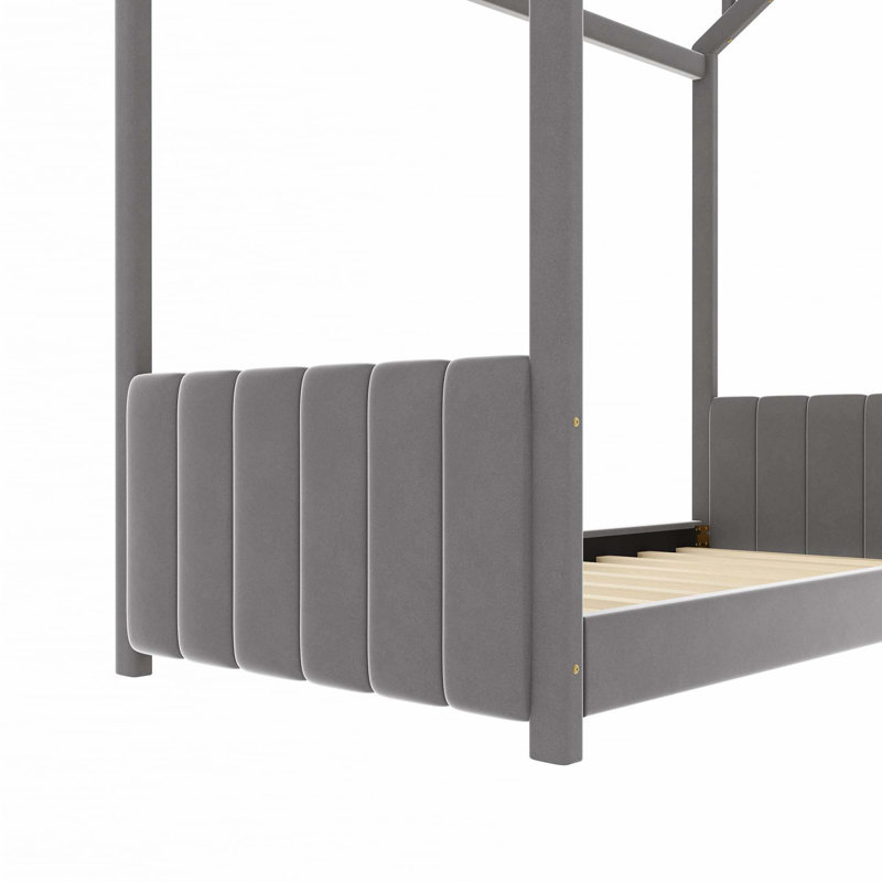 Lit en bois Velvet House, gris, Simple