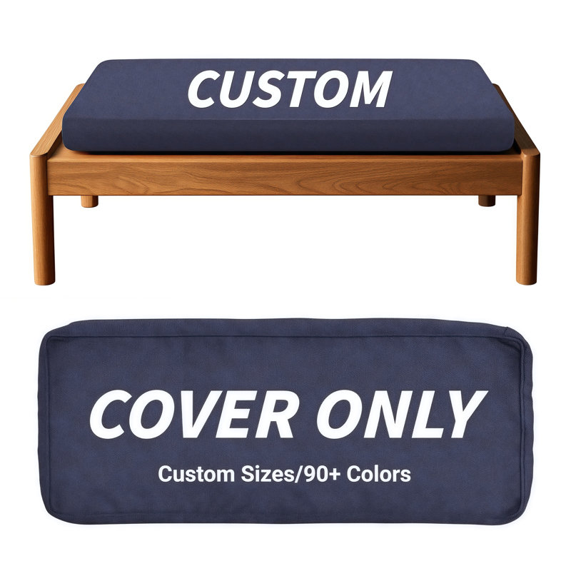 Custom Size Cushion Cover, Replaceable Bench Cushion/Chair Cushion Cover, Dark Blue, 46" W x 18" D