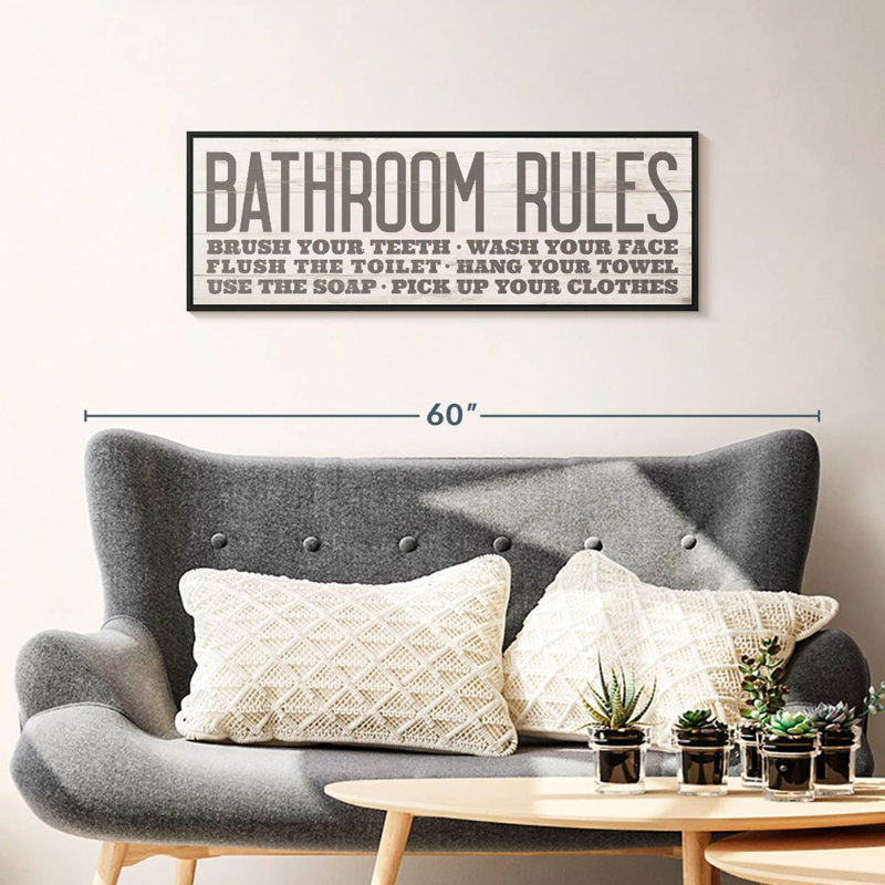 Vintage Bathroom Rules III, 37 po x 13 po, Cadre flottant noir