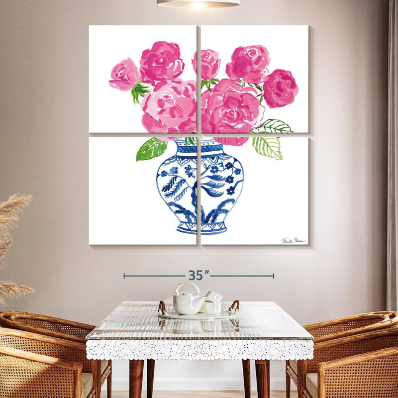 Harnek chinoiserie roses sur fond blanc I, H 50 po x l 50 po
