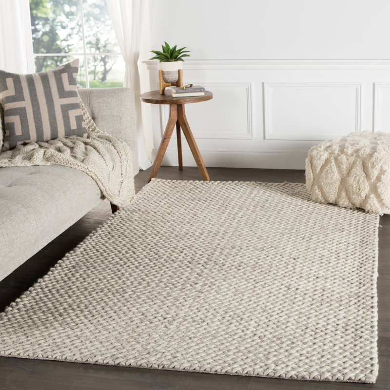 Scandinavia Dula Handmade Solid Gray/ White Area Rug (10'X14'), Rectangle 10' x 14'