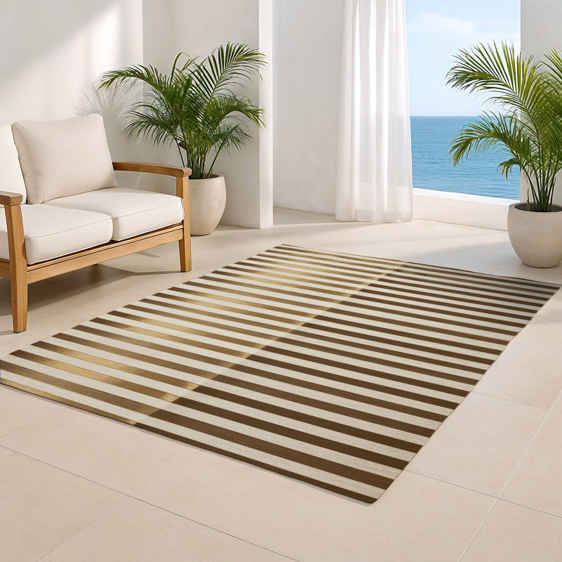 HorizontalStripes Beige Indoor and Outdoor Area Rug, Rectangle 2' x 3'