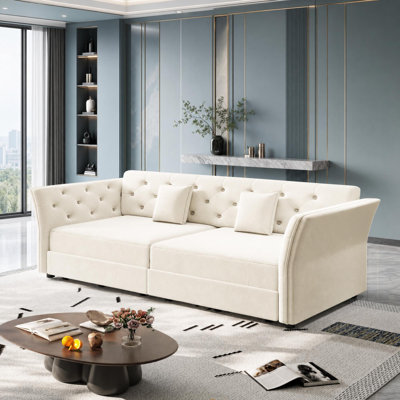 Flower Tufted Velvet Convertible Sleeper Sofa