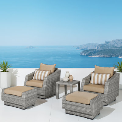 Fionnula 5-Piece Rattan Conversation Set With Sunbrella Cushion Covers