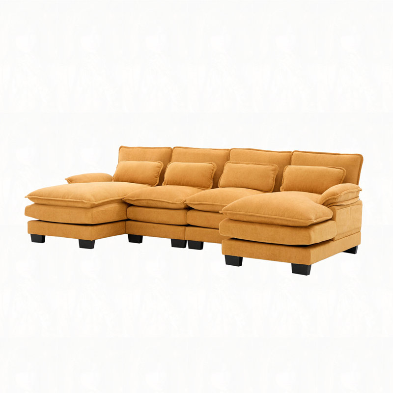 Canapé-lit modulaire avec méridienne double, Jaune moutarde