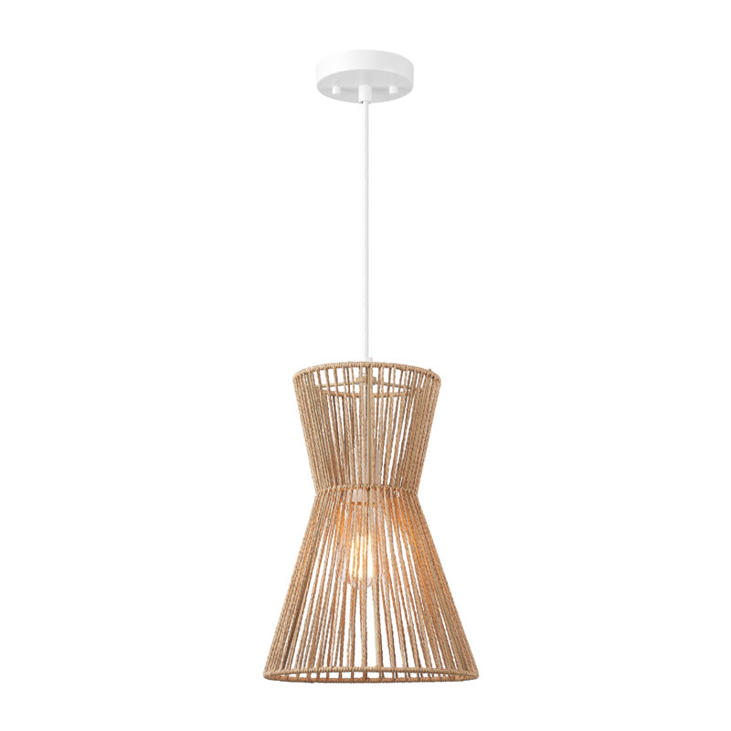 Luminaire suspendu blanc mat 1 lumière avec abat-jour en ficelle naturelle