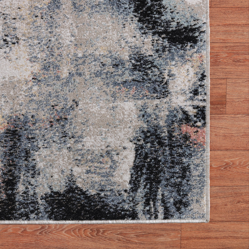 Machine Washable Avery Ivory/Blue Rug, Rectangle 10' x 14'