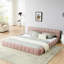 Structure de lit moderne très grand avec tête de lit - Tissu d'ameublement en chenille épais rose sans sommier 88,5 po x 85,5 po x 24 po