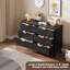 Commode 6 tiroirs cannelés, commode en bois de 47,2 po de largeur et meuble télé pour salon de chambre à coucher-1503447906