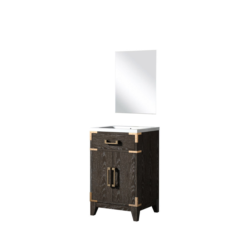 Meuble-lavabo en chêne brun avec dessus en acrylique - l 20 po x P 18 po à fermeture douce et miroir 18, Brown Oak