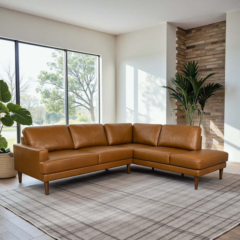 Canapé modulaire en cuir brun clair Corbin