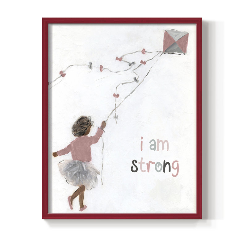 Girl Flying Kite, reproduction encadrée - bois massif, H 30 po x l 24 po, Rouge