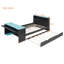 Lit plateforme noir + bleu, lit gigogne, bureau, tête de lit à DEL, tête de lit intelligente avec éclairage contrôlé, tête de lit simple peu encombrante, jeu et lit d'étude dans la chambre à coucher