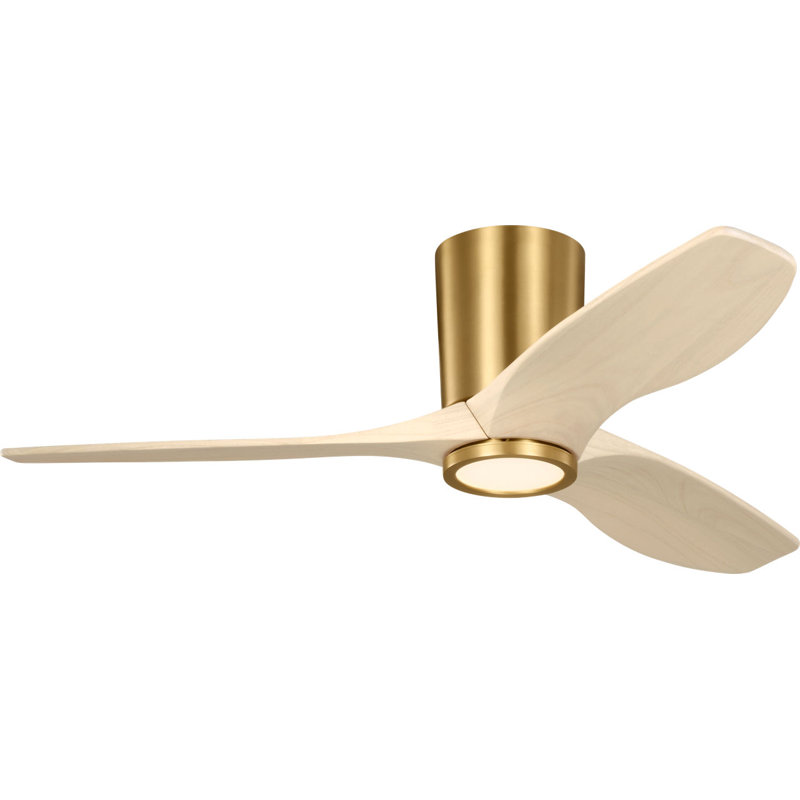 Seyra Smart Hugger LED Ceiling Fan, Burnished Brass, 44" Wide, Washed White Oak