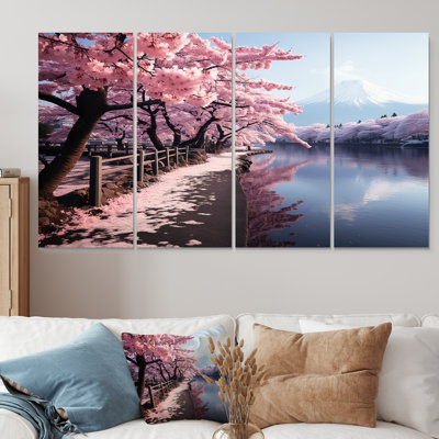 «Cherry Blossum Mount Fuji Reflections Japon III - Mountains Lake», art mural 4 pièces