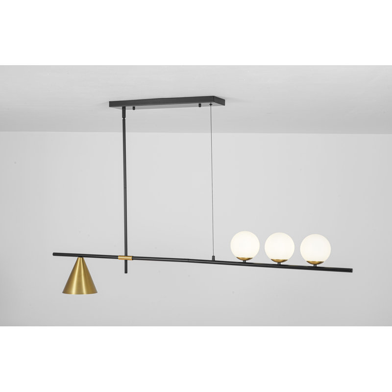 Suspension linéaire moderne noire Aveline à 4 lumières pour îlot central