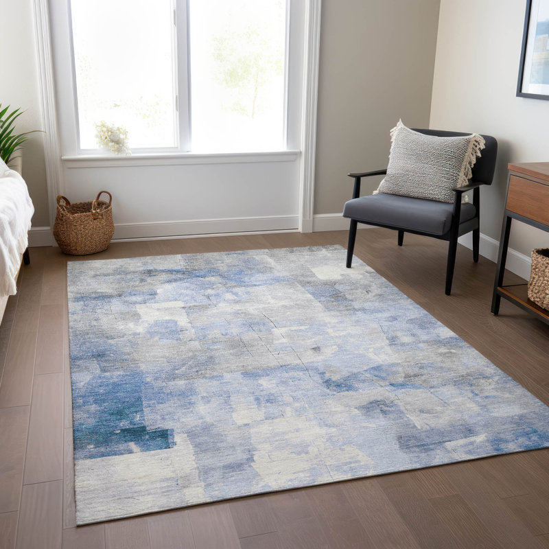 Machine Washable Indoor/Outdoor Cinead ACN1697 Denim Rug, Rectangle 9' x 12'