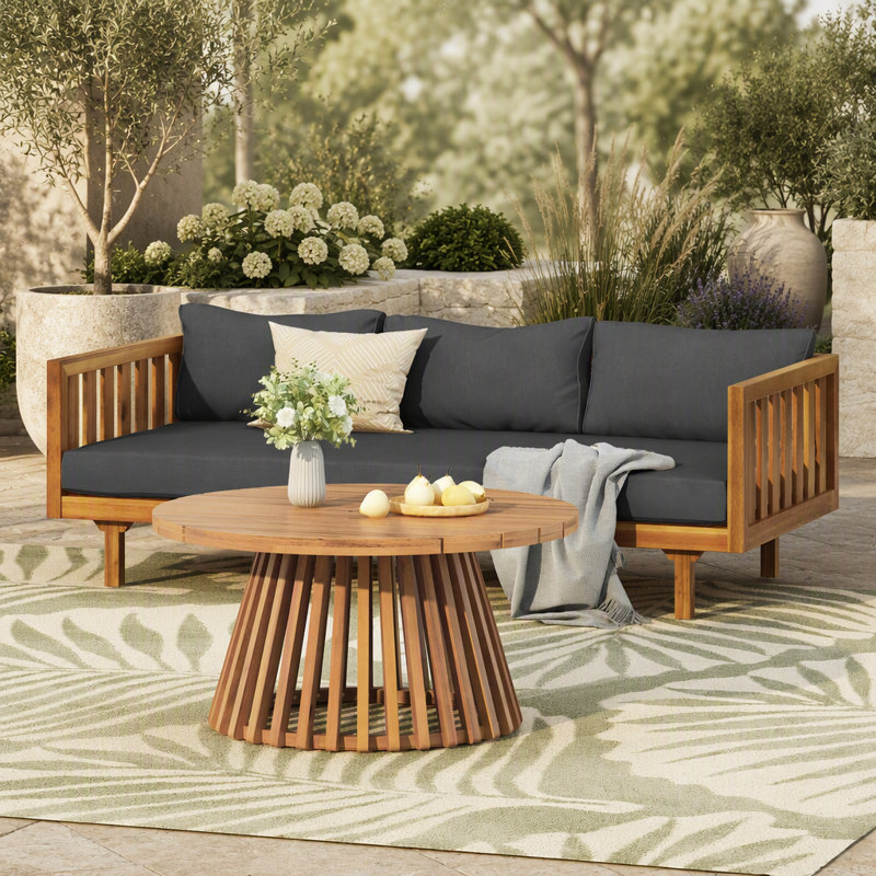 ENSEMBLE DE MEUBLES DE PATIO: LIT DE CLASSE 3 PLACES CLAREMONT + TABLE EN BOIS ACACIA, Gris foncé