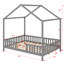 Lit en bois avec auvent, structure de maison et rails latéraux surélevés, avec structure semblable au toit-637750990