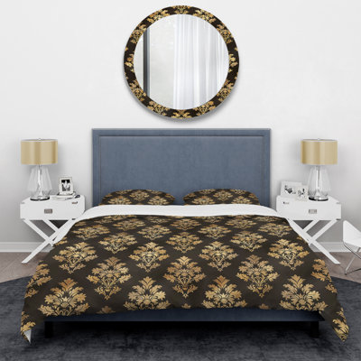 Ensemble de housse de couette brun doré damassé Glam Patten II - Glam