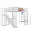 Lit mezzanine double multifonctionnel, cadre compact en métal à finition blanche compacte et panneau de fibres à densité moyenne