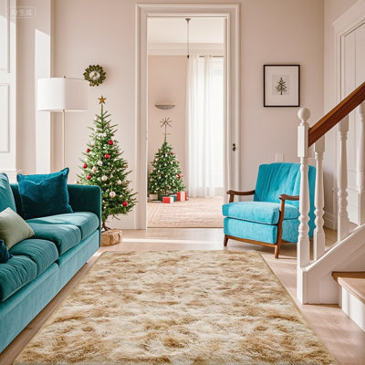 Beige Brown Fuzzy Area Rug - Ultra Soft Shag Rug for Living Room, Bedroom, Christmas Decor, Non-Slip Plush Carpet for Modern Home