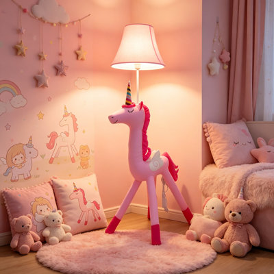 Lampe sur pied en forme de licorne pour chambre d'enfant, lampe sur pied à hauteur réglable avec lumière douce, tissu cousu à la main, comprend une ampoule DEL pour la chambre à coucher, la salle de jeux et la décoration de chambre de bébé