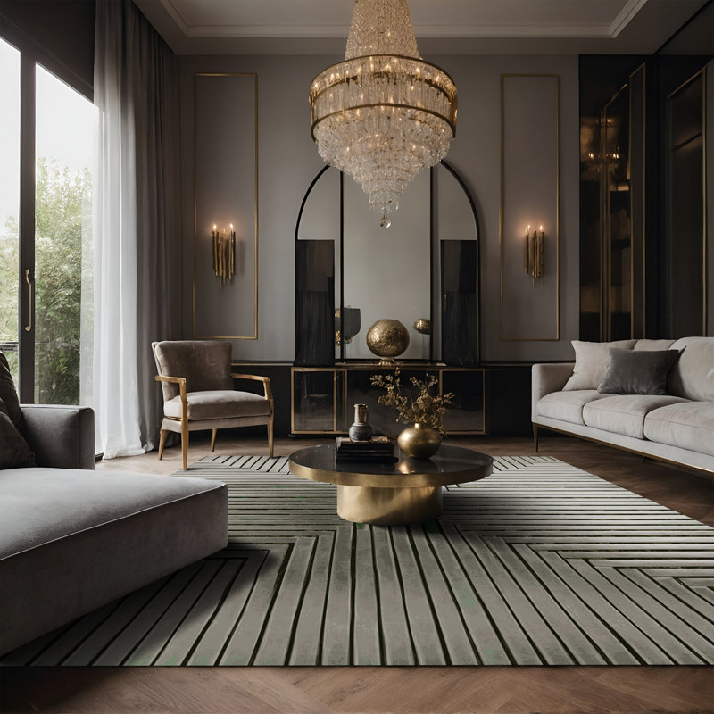 Tapis gris soyeux et moelleux, Rectangle 7 pi x 9 pi