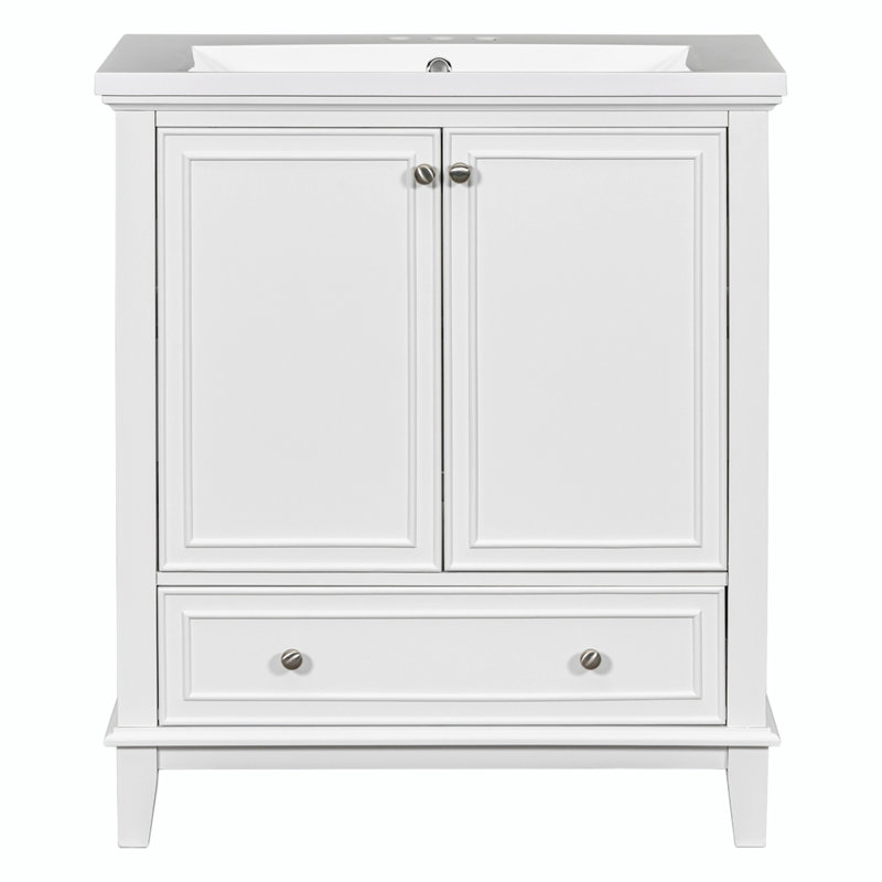 Ensemble de meuble-lavabo simple 30 po avec plateau en céramique Quella, Blanc