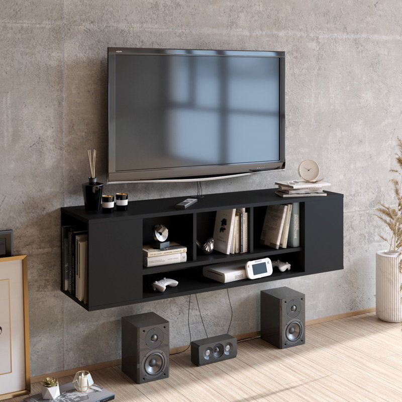 Meuble télé flottant pour téléviseur de 70 po ou moins Abbie-James, Noir