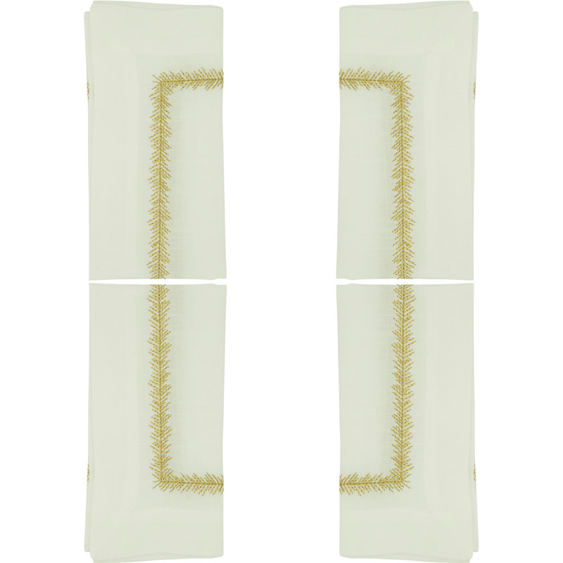 Gold Embroidered Border Polyester Square Napkins, Set of 4