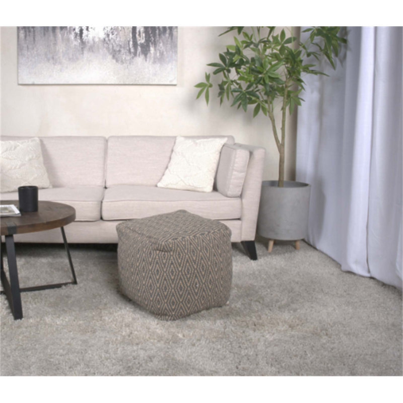 Pouf en coton tissé à la main Amuleto avec un motif de diamant subtil, parfait pour des sièges élégants et confortables