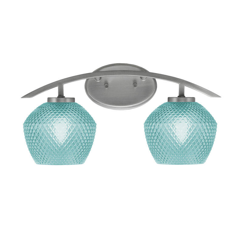 Barre d'éclairage de salle de bain 2 lumières avec verre texturé 6 po Kurve, Sarcelle, Argent argent