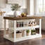 Îlot de cuisine de 140 cm avec rangement, table îlot fixe autoportante à 3 niveaux de style champêtre pour cuisine et salle à manger