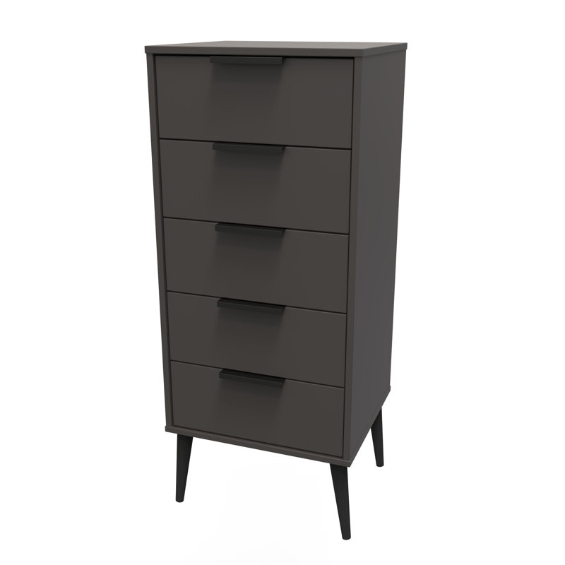 Fully Assembled Heda 5 - Drawer Chest of Drawers, Graphite