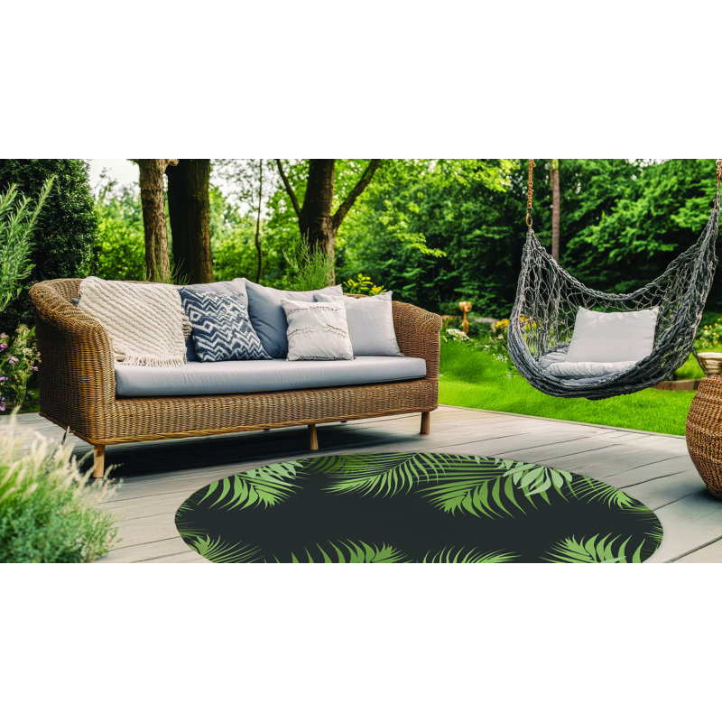 Tapis extérieur Waving Palm, Rond 5 pi