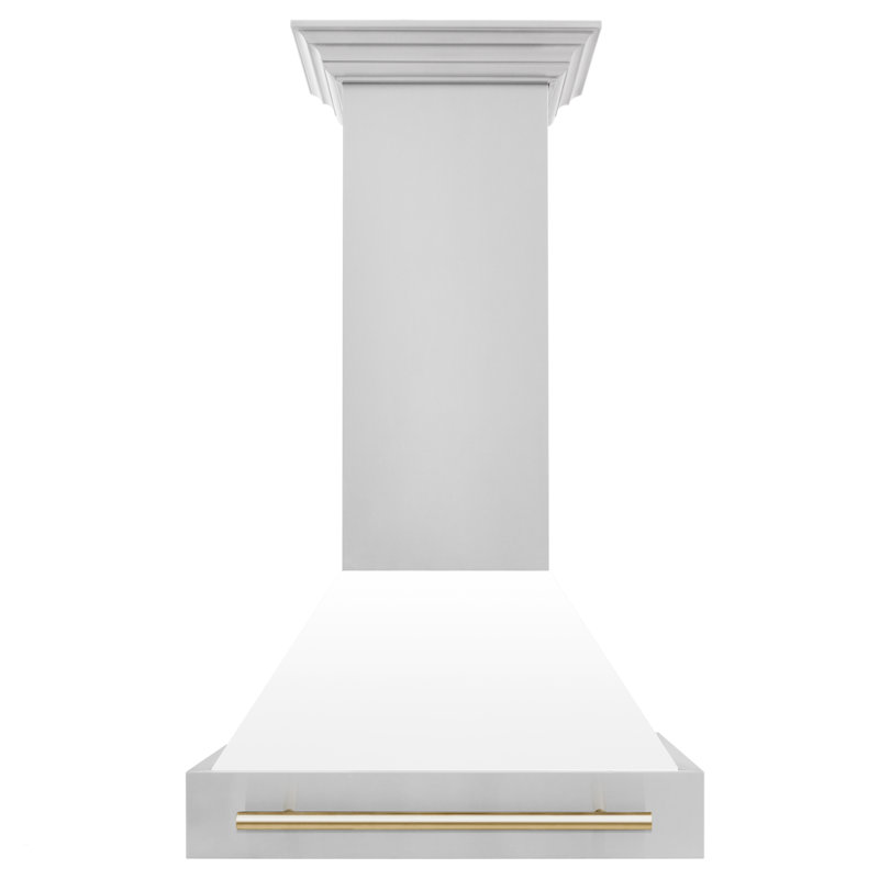 30" Autograph Edition 700 CFM Ducted Wall Mount Range Hood, White Matte/Gold