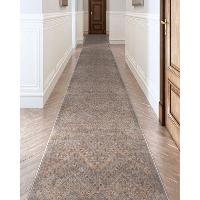 Tapis d'escalier taille bien tissé gris Gowan Anya - tapis tribal rétro à poils courts