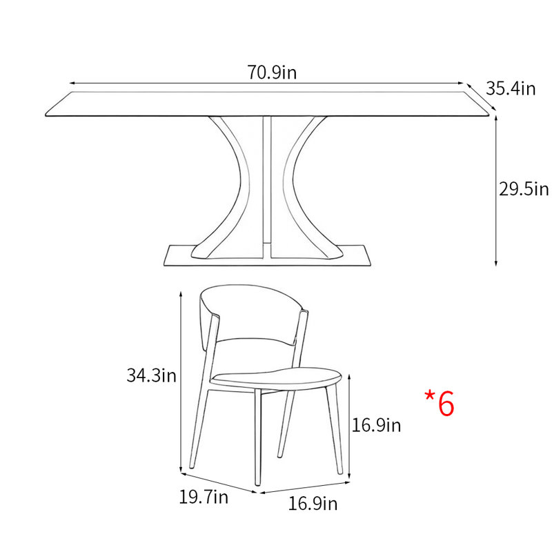 Simple light luxury rectangular dining table sets, 29.5"H x 70.9"L x 35.4"W