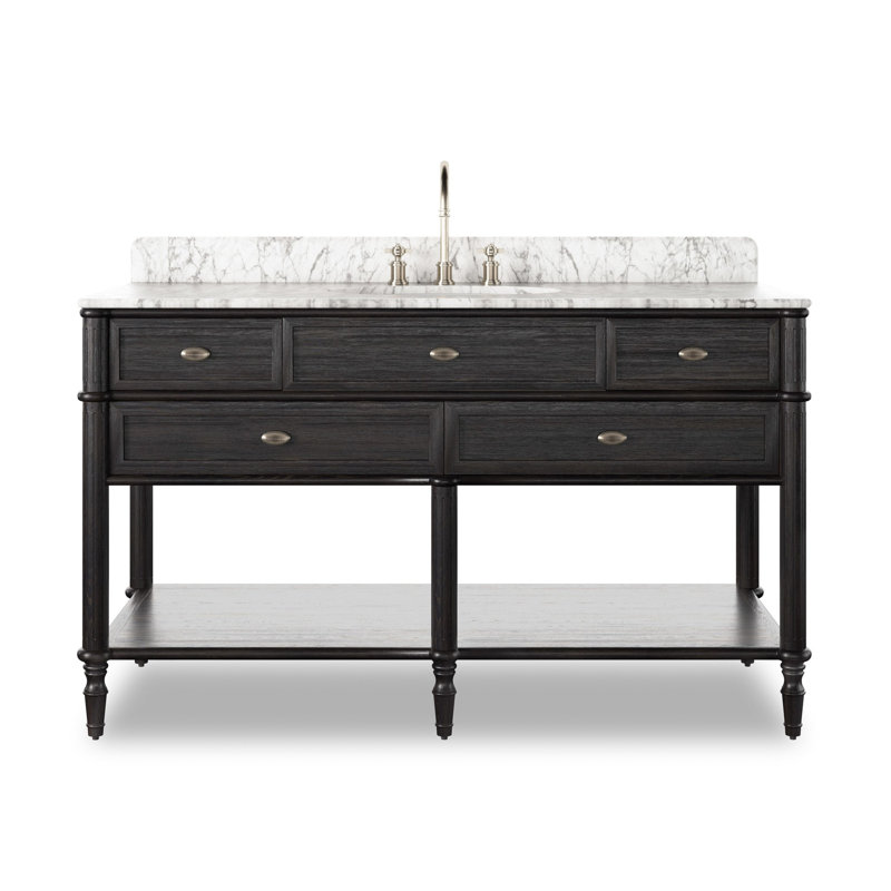 Toulouse Single Wide Vanity-Satin Black Veneer, Satin Black Veneer