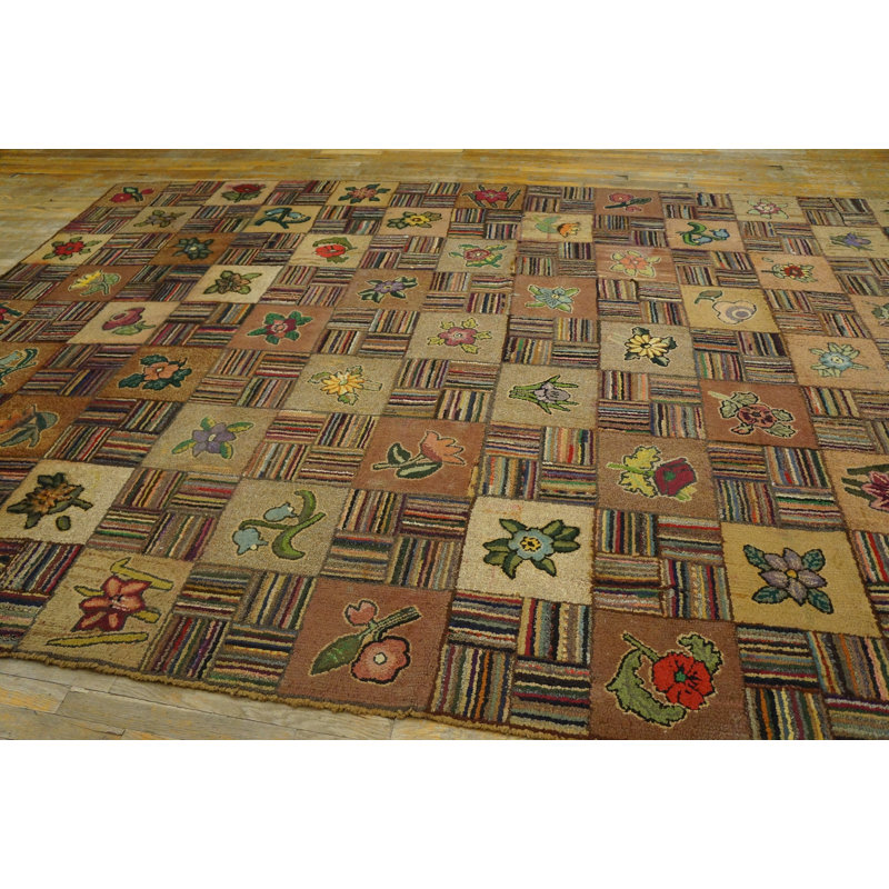 Antique American Hooked Rug America Geometric Knotted
