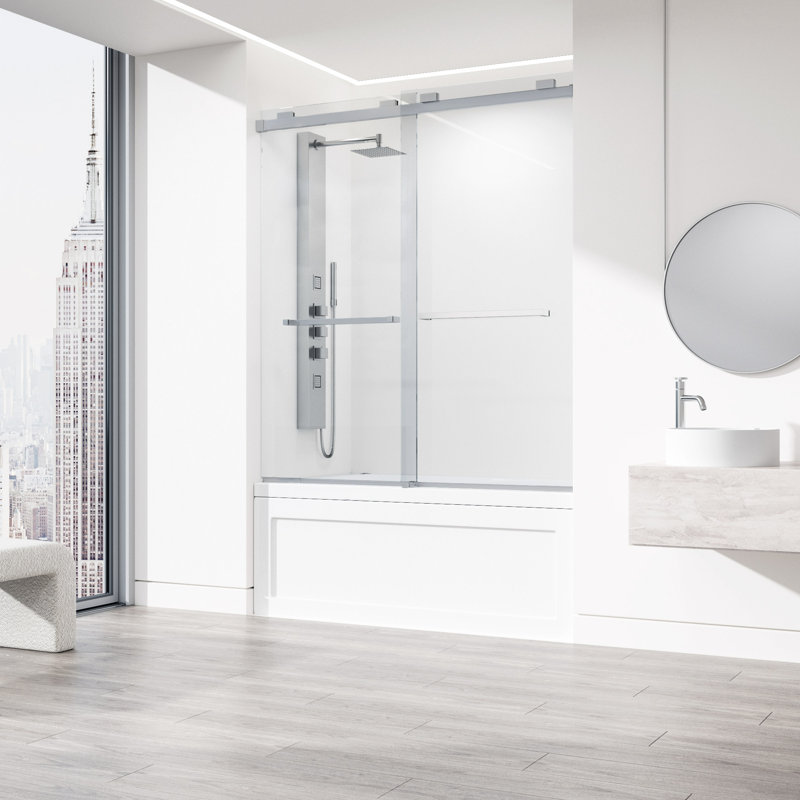 Houston 56-60" W x 66" H Double Sliding Frameless Tub Door with 3/8" Clear Glass, Stainless Steel