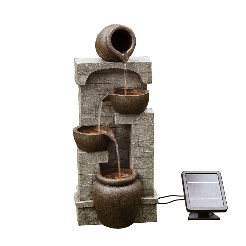 Teamson Home Indoor/Outdoor Solar-Powered 4-Tier Stone-Look Fountain with LED Lights