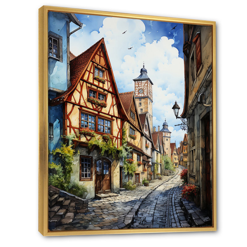 Kristella Allemagne Rothenburg Street II, H 32 po x l 16 po x P 1 po, Cadre flottant doré