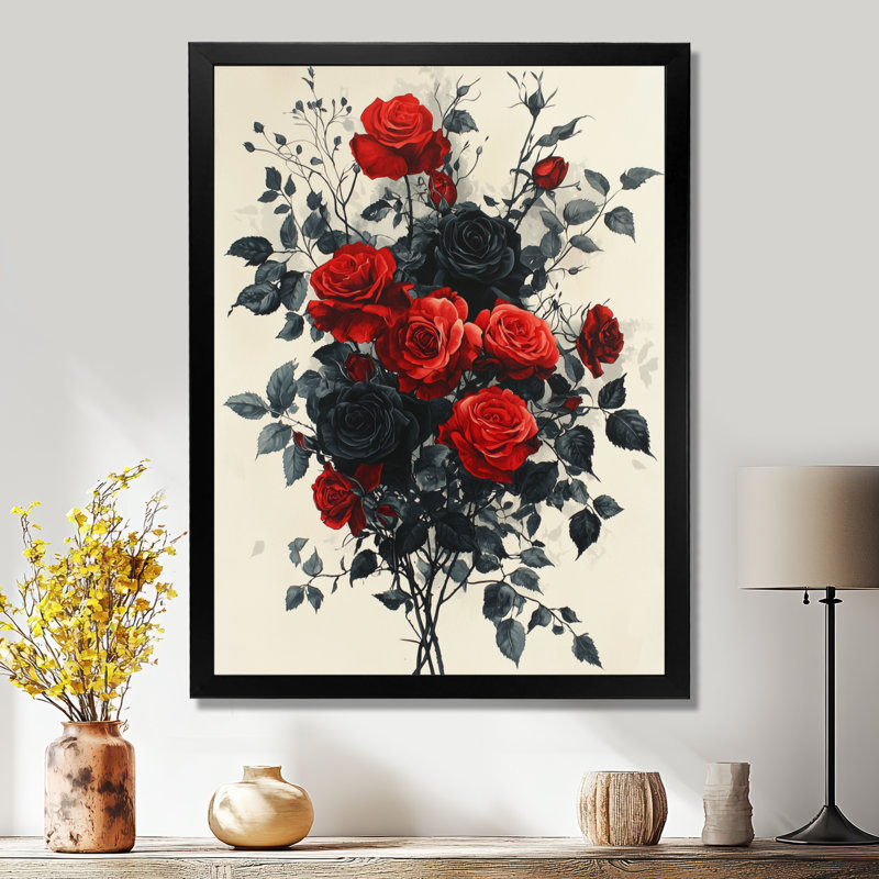Hurst - Floral Wall Art Living Room, 32" H x 24" W, Black, Reproduction encadrée d'une seule photo