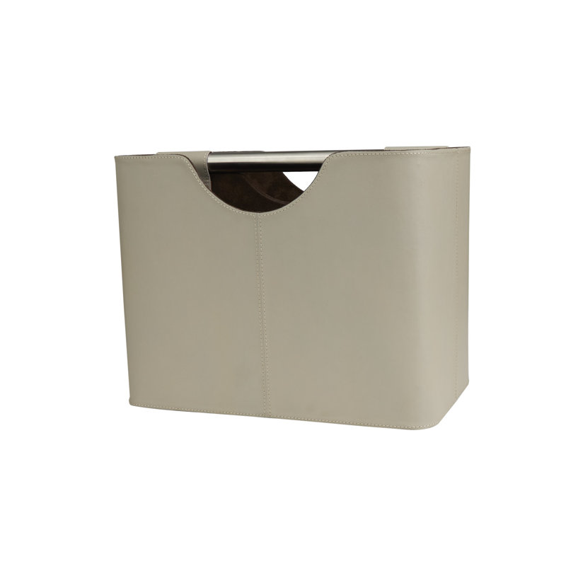 Lytham Brown Leather Decorative Magazine Holder with Divided Inside, 16" x 10" x 12", Light Gray