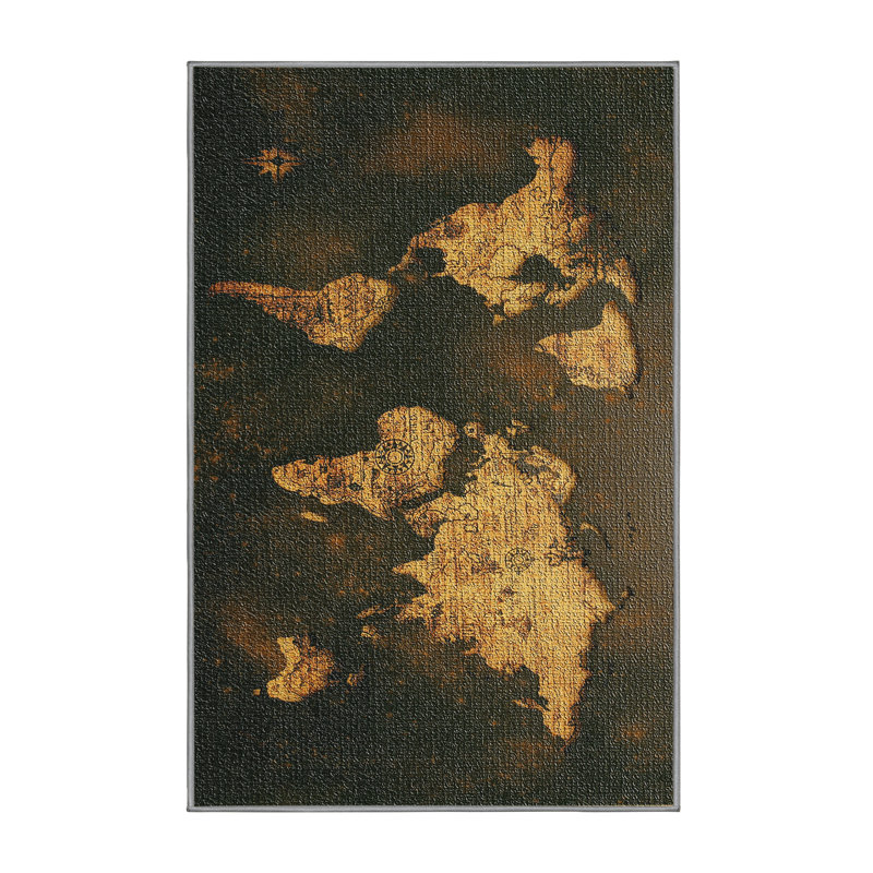 Tapis jaune foncé Carte du monde, Rectangle 2 pi x 5 pi