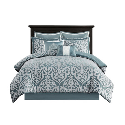 /silver King Comforter - 8 Pieces. Graceful Medallion Weave. . Includes Comforter, Shams, Euro Decorative Pillows, Bed Skirt /silver, King. Exquisite Textured Medallion. Filling. Pieces With And